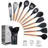12PCS Silicone Kitchenware Non-Stick Cookware Kitchen Utensils Set Spatula Shovel Egg Beaters Wooden Handle Cooking Tool Set