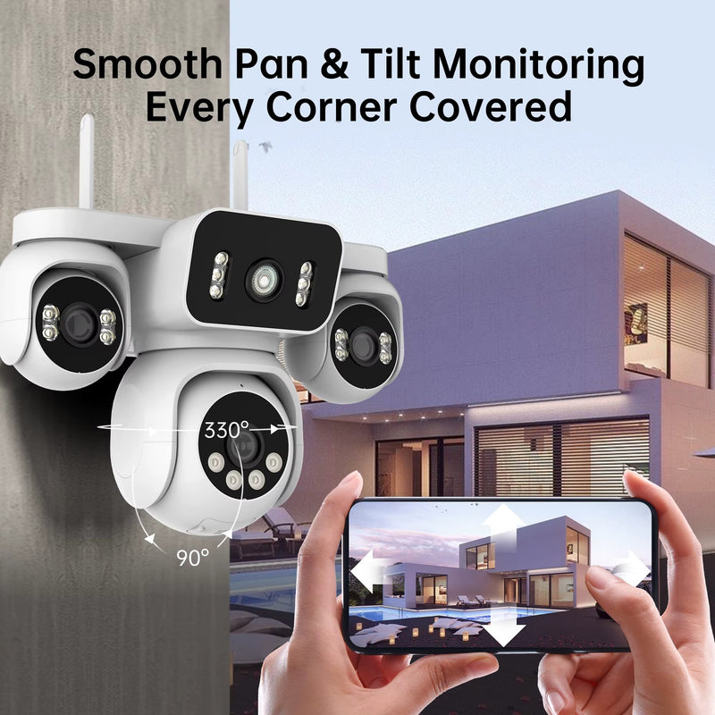 10K 20MP WiFi Security Camera 4 Lens 4 Screen 360° PTZ 16X Zoom Waterproof Home Surveillance CCTV Outdoor Street Video Camera
