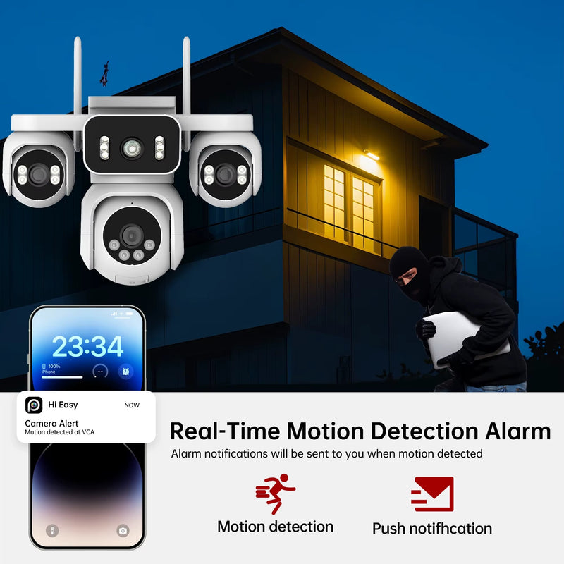 10K 20MP WiFi Security Camera 4 Lens 4 Screen 360° PTZ 16X Zoom Waterproof Home Surveillance CCTV Outdoor Street Video Camera