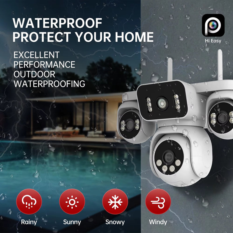 10K 20MP WiFi Security Camera 4 Lens 4 Screen 360° PTZ 16X Zoom Waterproof Home Surveillance CCTV Outdoor Street Video Camera