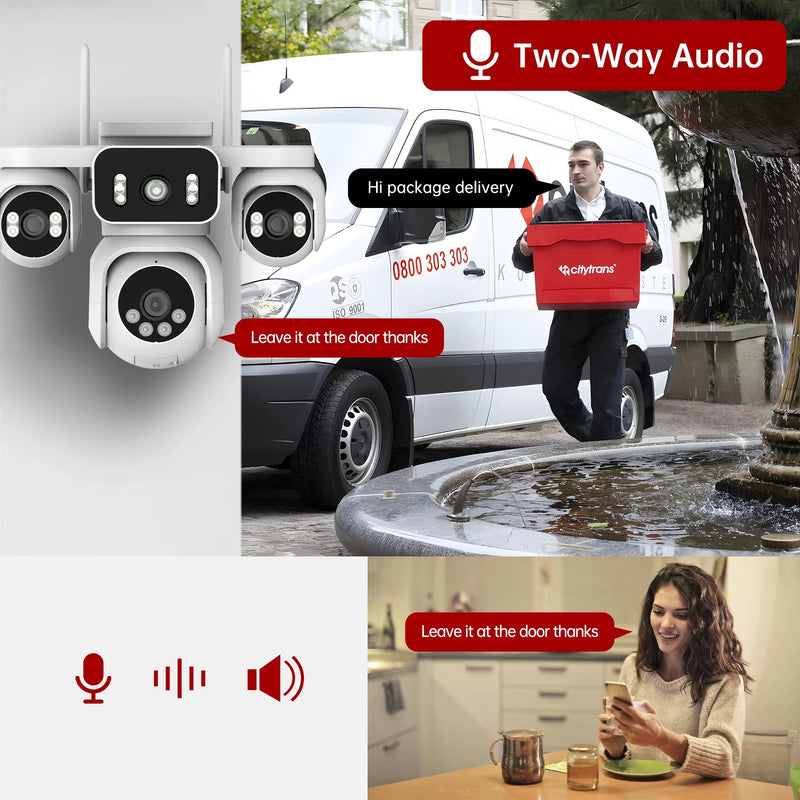 10K 20MP WiFi Security Camera 4 Lens 4 Screen 360° PTZ 16X Zoom Waterproof Home Surveillance CCTV Outdoor Street Video Camera